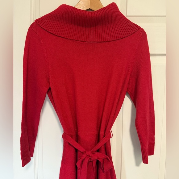 Talbots Red Sweater Dress Cowl Neck Cotton Knit Turtleneck Tie Belt Waist 6 8 - Picture 5 of 6